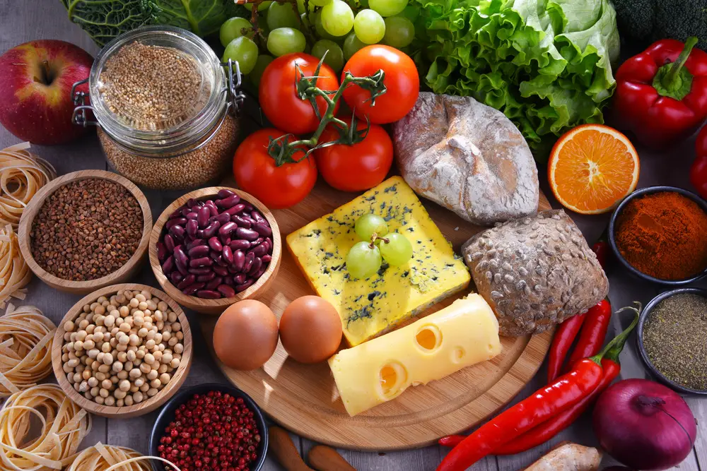 Composition with assorted organic food products on the table.